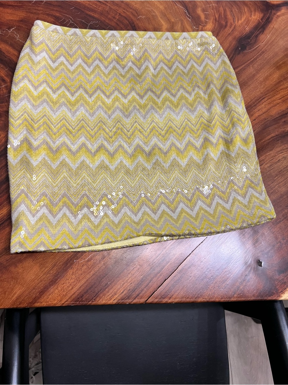 Umgee Yellow Chevron Sequin Mini Skirt